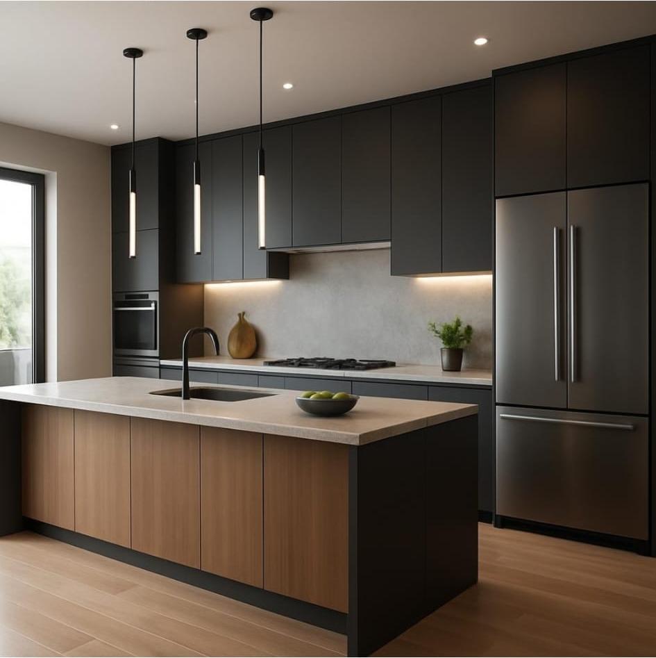 Black & oak island kitchen