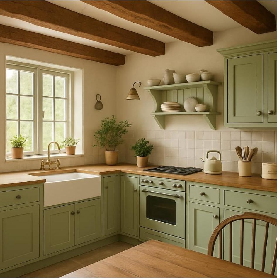 Sage green country kitchen