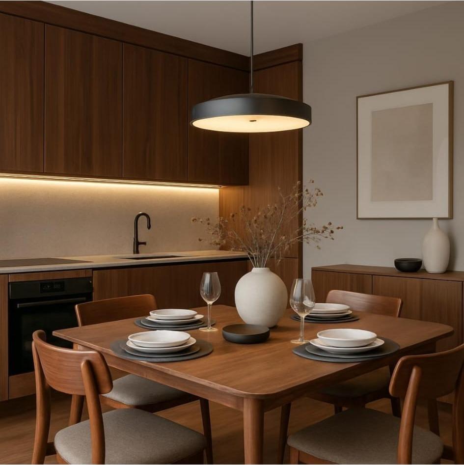 Walnut dining area & cabinetry