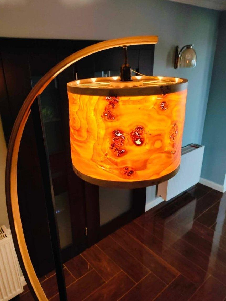 Arc floor lamp, amber shade
