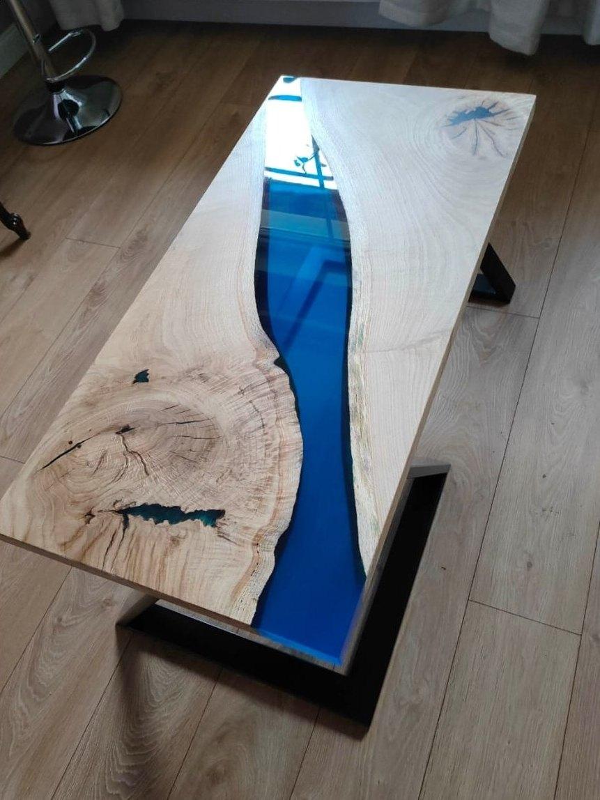 Walnut & blue resin river table