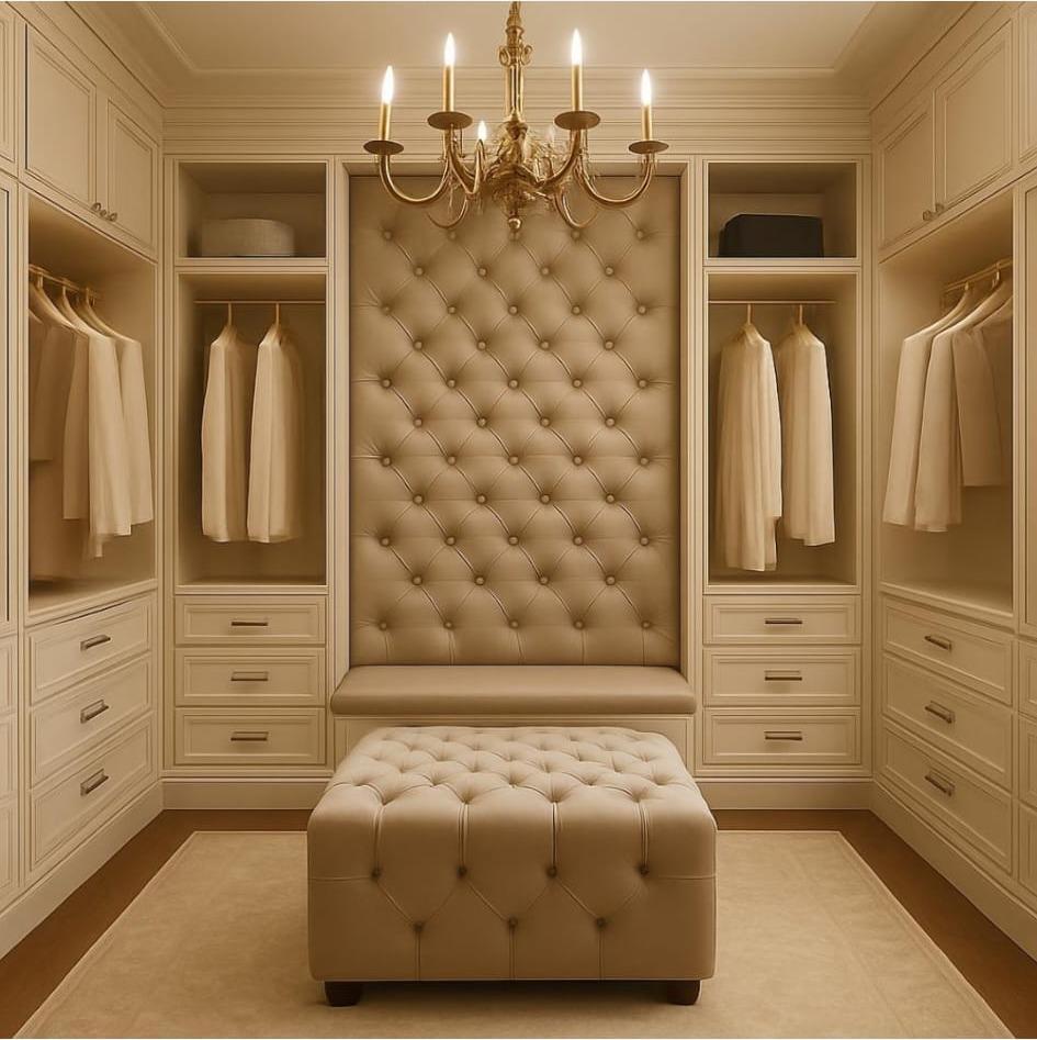 Dressing room with upholstered seat